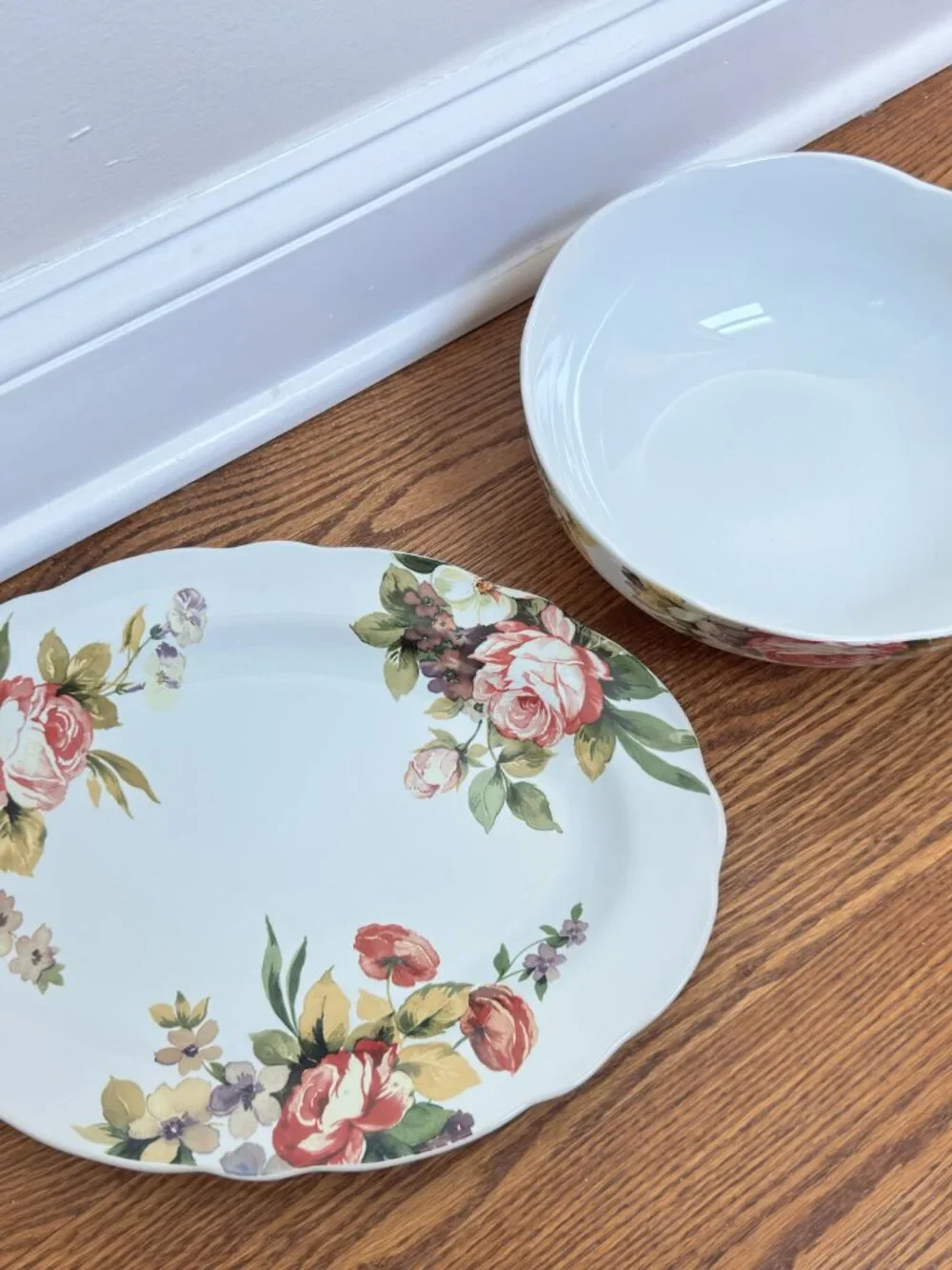 Kathy Ireland Home Gorham Georgian Estate 2pc Floral Serving Bowl Platter 14